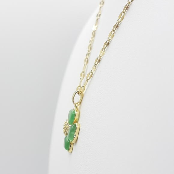 Green 4 leaf Clover Shamrock Gold Plated Stainless Steel Necklace New - Picture 2 of 4